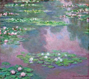 100% ручная репродукция картины маслом с пейзажем на льняном холсте, водяные лилии-9 работы Клода Моне