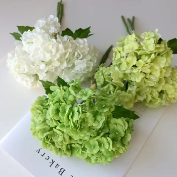 3 шт./лот, Настоящий букет гортензии, белые искусственные цветы, аксессуары для украшения дома, декор для свадебной вечеринки