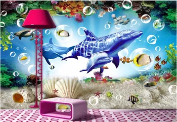 3d обои на заказ фотообои Морской мир раковины дельфинов и китов декор комнаты живопись 3D настенные фрески обои для стен 3 d