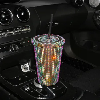 550 мл Автомобильная чашка для напитков с бриллиантами, простая мода, крышка с соломинкой, кофейная чашка, принадлежности для интерьера автомобиля