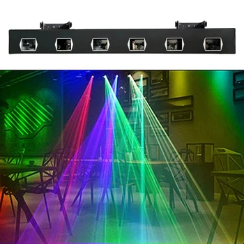 6 Отверстий Светодиодный Лазерный луч RGBYC Цветной Луч Линейный Узор DJ Disco Party Light DMX Управление Музыкальным Светом для Танцев в Баре на День Рождения