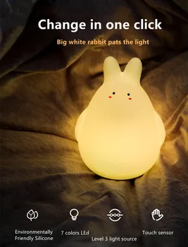 7 меняющихся цветов светодиодная лампа в форме милого кролика Настольная лампа USB Перезаряжаемая Силиконовое украшение Ночник Прикроватная лампа