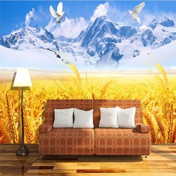 beibehang Пшеничное поле, заснеженные горы, фон для телевизора высокой четкости, изготовленные на заказ крупномасштабные фрески, шелковые шелковые обои