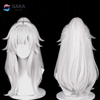 GAKA Honkai Star Rail Jing Yuan Парики Синтетические Длинные Прямые Белые Волосы для игры в Косплей Термостойкий Парик для вечеринки