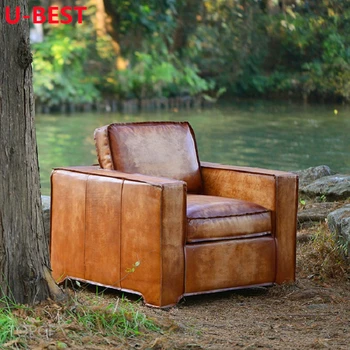 U-ЛУЧШЕЕ Классическое Кресло для отдыха, Мебель для дома, Американский Стиль, Антикварный Кожаный Одноместный диван-кресло для гостиной