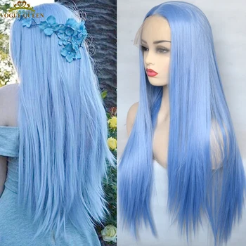 Vogue Queen Льдисто-Голубой 13 × 3 Синтетический парик на кружеве из Шелковистого Прямого термостойкого волокна для косплея Для женщин