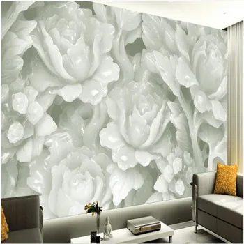 wellyu Индивидуальные крупномасштабные фрески резьба по нефриту цветы пиона ТВ фон настенные картины обои papel de parede