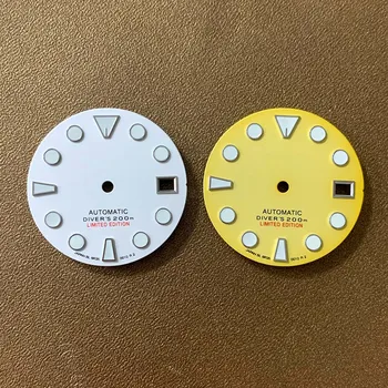 Аксессуары для часов Белый Желтый Циферблат Зеленый Светящийся 28,5 мм Дата Подходит для механизма Nh35/36/4r/7s