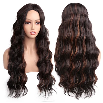 Амир, синтетический Длинный кудрявый парик для женщин, черный, смешанный, коричневый, пушистый, с волнами воды, парик-боб, натуральная линия роста волос, косплей для ежедневных вечеринок