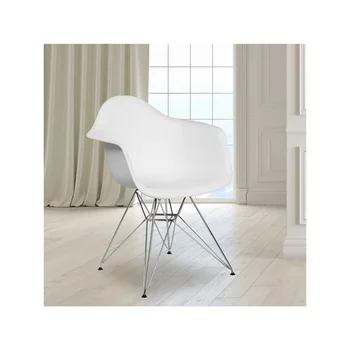 Белый Пластиковый стул серии Alonza с хромированным основанием, стулья для гостиной, одноместный диван, туалетный стул