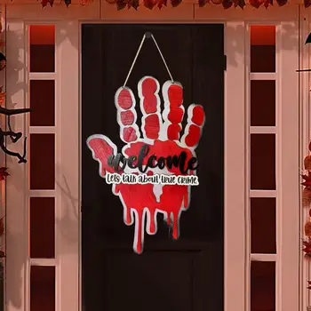 Дверная Табличка на Хэллоуин, Жуткий Красный Отпечаток Руки, Внутреннее Настенное Украшение Для Входной Двери На Открытом Воздухе, Добро Пожаловать, Дверная Табличка, Декор Для Домашней Вечеринки