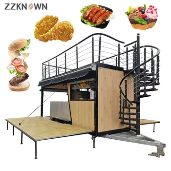 Двухэтажный грузовик для еды, Роскошная тележка для кофе, грузовик для закусок, хот-догов, с лестницей и верхней террасой