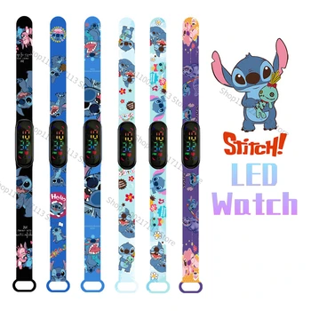 Детские часы Stitch с рисунком аниме, куклы Диснея, светящиеся часы-браслет, светодиодные сенсорные водонепроницаемые спортивные детские часы, подарки