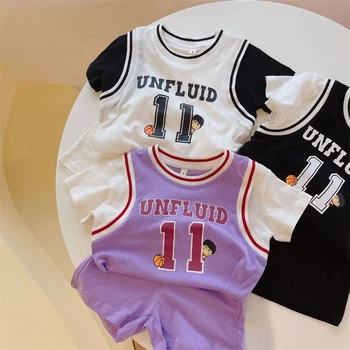 Детский спортивный костюм, летняя новая футболка с короткими рукавами для маленьких мальчиков, шорты, повседневная баскетбольная форма, комплекты из 2 предметов, костюм для девочек