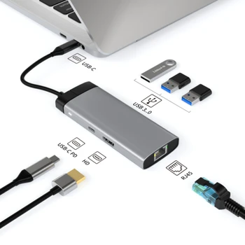 Док-станция USB C USB 3,0 RJ45 Ethernet Адаптер для Зарядки PD USB C КОНЦЕНТРАТОР для Macbook Pro Huawei P20 Samsung S9 Type-C Разветвитель