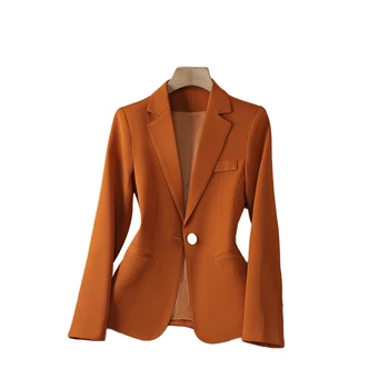 Женский Однотонный Жакет Lenshin, оранжевый Блейзер с длинным рукавом, Модное Офисное Женское повседневное пальто, верхняя одежда, Однобортные весенние топы