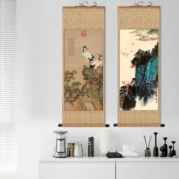 Картина в китайском стиле с подвешиванием Свитка Чайный домик Классическая каллиграфия и живопись Знаменитое настенное искусство Аксессуары для домашнего офиса