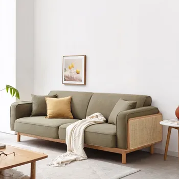 Комбинация диванов из ротанга, скандинавский ясень, тканевый журнал для трех человек, простой и современный