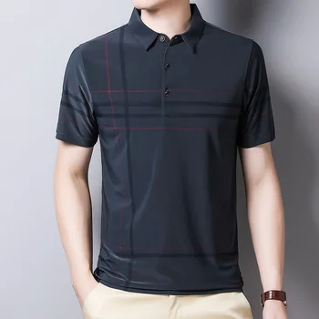 Летняя рубашка Поло, мужские деловые топы, мужская повседневная футболка в полоску, тонкая дышащая удобная s