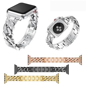 Металлический + бриллиантовый ремешок для Apple Watch band 44 мм 42 мм 40 мм 38 мм Сменный браслет из нержавеющей стали для iwatch 7 6 5 4 3 SE