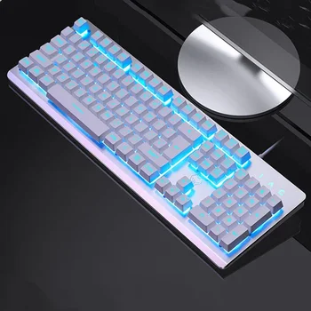 Механическая клавиатура USB Проводной синий переключатель 104 клавиши с защитой от ореолов RGB Клавиатура со светодиодной подсветкой для портативного компьютера геймера