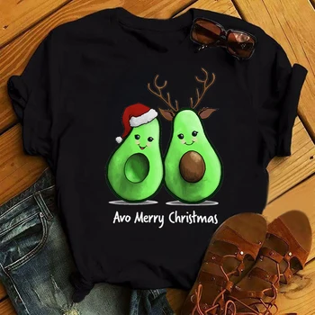 Милый женский топ с рождественским принтом авокадо, модная женская футболка с авокадо, повседневная футболка