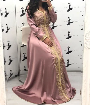 Модное Новое мусульманское платье в мусульманском стиле с V-образным вырезом и длинным рукавом, разрезным поясом, повседневное простое элегантное женское платье