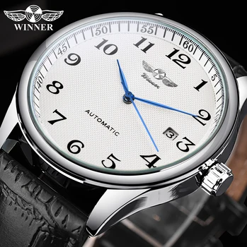 Модные роскошные механические автоматические часы со скелетом, Прозрачная задняя крышка, минималистичный дизайн с серебристо-белым циферблатом