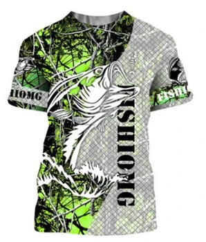 Мужская и женская футболка для рыбалки, Повседневная рубашка с цифровым 3D рисунком рыбы, круглый вырез с короткими рукавами, Летний топ100-6xl, Новинка 2023
