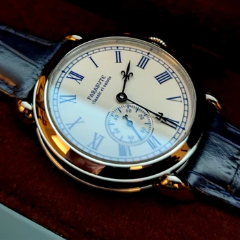 Мужские Автоматические механические часы FARASUTE 40 мм, эмалированный циферблат, Запеченные синие стрелки, механизм Hangzhou 5000A, Винтажные деловые часы