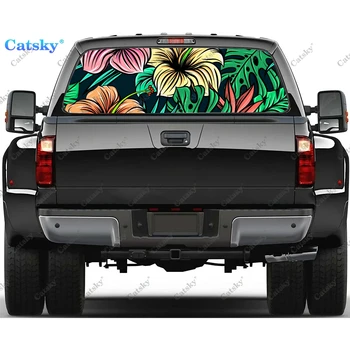 Наклейка с изображением цветка гибискуса на окно, графическая ПВХ Декоративная наклейка на грузовик, перфорированная виниловая универсальная наклейка