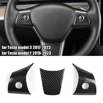 Наклейка с Отделкой Рулевого колеса из Углеродного волокна, Рамка для Украшения Рулевого колеса для Tesla Model 3 2017-2023 для Tesla Model Y 2019-2023
