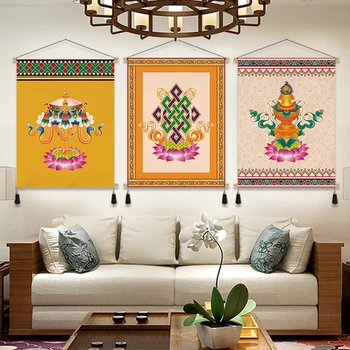 Настенное искусство в этническом стиле Холст Картина Плакат для гостиной Прокрутка Подвесная Картина Эстетичный Домашний Декор