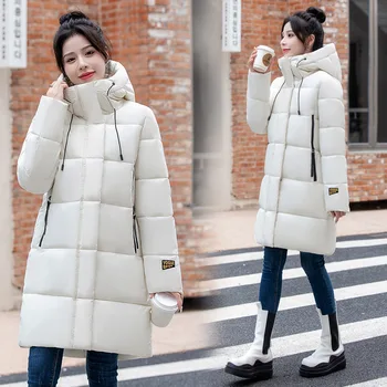 Новая пуховая одежда с хлопчатобумажной подкладкой, корейская одежда для хлеба, куртка с хлопчатобумажной подкладкой, свободное утолщенное длинное женское пальто большого размера.