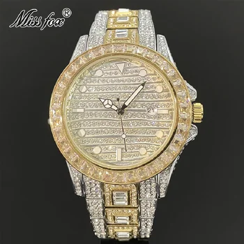 Новые роскошные мужские часы Iced Out Модные кварцевые наручные часы Цвет Муассанит Водонепроницаемые Светящиеся часы Подарок для мальчика Бесплатная доставка