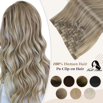 Полный Блеск Искусственная Заколка Для Наращивания Волос Remy Человеческие Волосы 100 г Бесшовная Невидимая Заколка Для Наращивания Человеческих Волос Balayage Цвет Блонд