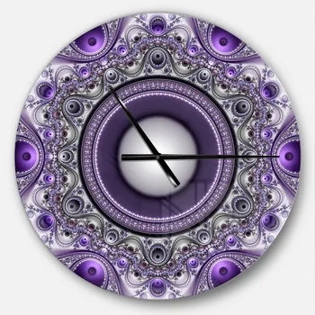 Поразительные фиолетовые металлические настенные часы с рисунком фрактальных кругов - стильный домашний декор