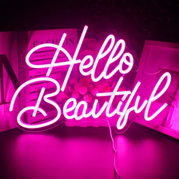 Привет, Красивые Розовые Неоновые Вывески, светодиодные Фонари для Декора стен с Регулируемым USB-Переключателем, Неоновая Световая Вывеска для Украшения Дома в Спальне