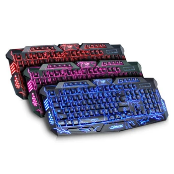 Проводная Геймерская клавиатура 3-Цветная клавиатура с подсветкой, Мультимедийными клавишами и 19 клавишами Бесконфликтного Черного Цвета, 104 клавиши USB для ПК
