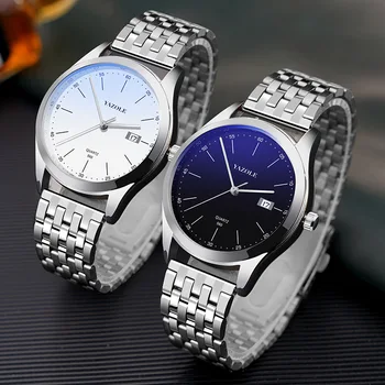 Простые Модные наручные часы Со светящимся указателем, функция календаря, Водонепроницаемый стальной ремешок, деловые мужские кварцевые часы