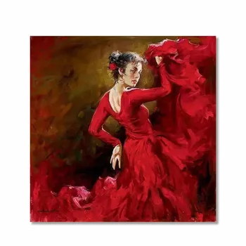 Ручная роспись испанской танцовщицы, картины маслом на холсте, фигуративное искусство Леди фламенко, современное произведение искусства для декора стен домашнего офиса