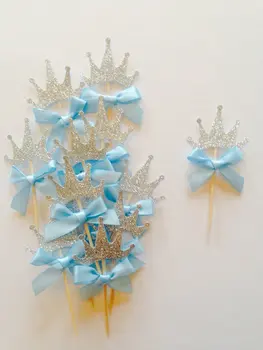 Серебряные блестящие коронки для кексов на день рождения 1-го мальчика, принца, свадебные Блюда на Заказ, детские украшения для свадебного душа