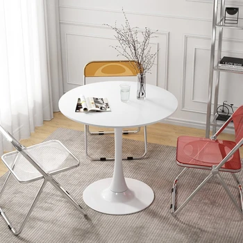 Стиль Белый Маленький круглый Столик На Балконе, Маленький столик для отдыха, Домашний стол для переговоров интернет-знаменитостей и сочетание стула