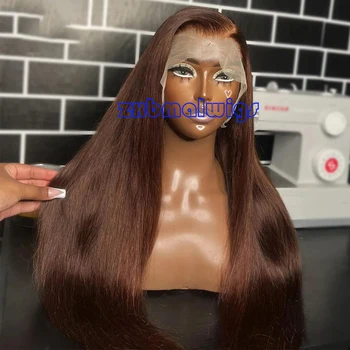 Темно-шоколадно-коричневые Прямые Синтетические волосы 180 Плотности с детскими волосами на кружеве спереди Бесклеевые парики для чернокожих женщин