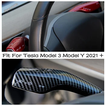Углеродное волокно/Красный автомобильный рычаг переключения передач, круиз, крышка стержня стеклоочистителя, отделка, аксессуары для украшения, подходят для Tesla Модель 3, модель Y 2021