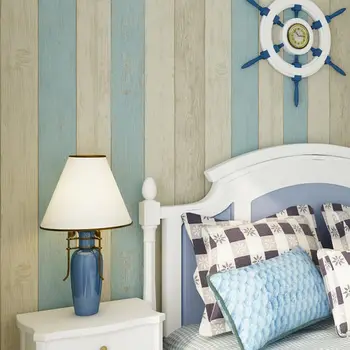 Флизелиновые обои для спальни в средиземноморскую древесную полоску для стен, 3D рулон настенного покрытия, звукоизолированные обои для современной гостиной