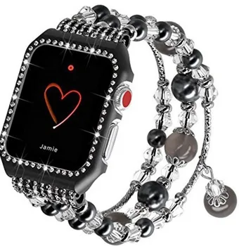 Хрустальный ремешок для Apple Watch band 6 38 мм 42 мм Металлический чехол + Блестящий Агатовый Эластичный Браслет для iwatch series 5 se 4 Watchwrist