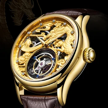 Часы со скелетом Эзопа Аутентичные механические часы с Турбийоном Для Мужчин, водонепроницаемые, Восточный Зодиак, циферблат с драконом, 7002, Люксовый бренд