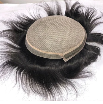 Шелковый шнурок на основе с париком из искусственной кожи, человеческие волосы, Шелковый топ, шнурок из Поли-мужской парик, мужской прямой парик