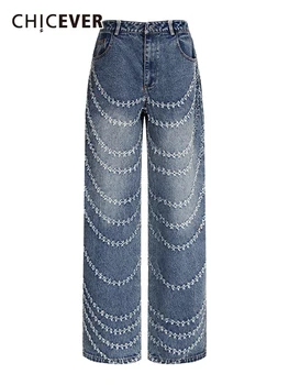 Шикарные Рваные Джинсовые прямые брюки для женщин, карманы в стиле пэчворк с высокой талией, Свободные складки, Джинсы с дырками, женские джинсы